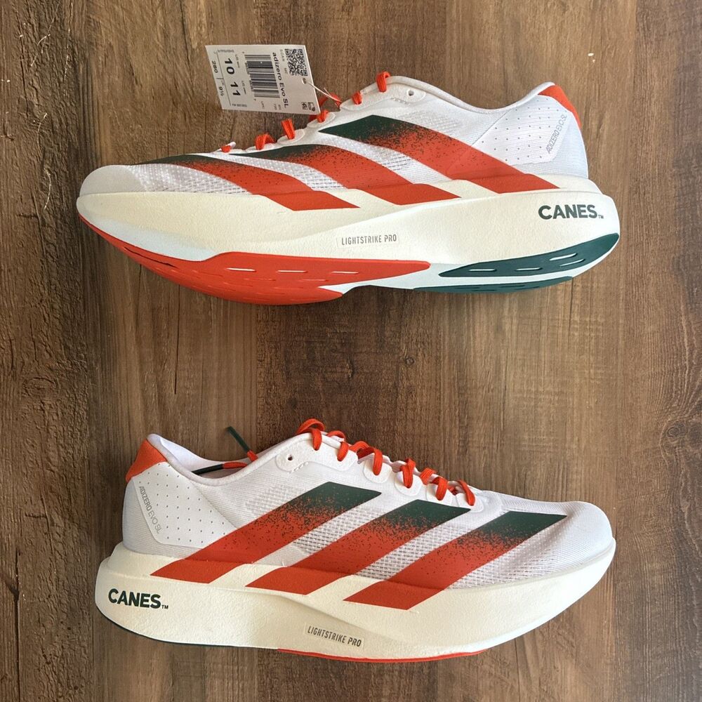 Adidas Adizero EVO SL Miami Hurricanes Men Size 10 Running Shoes JQ2148